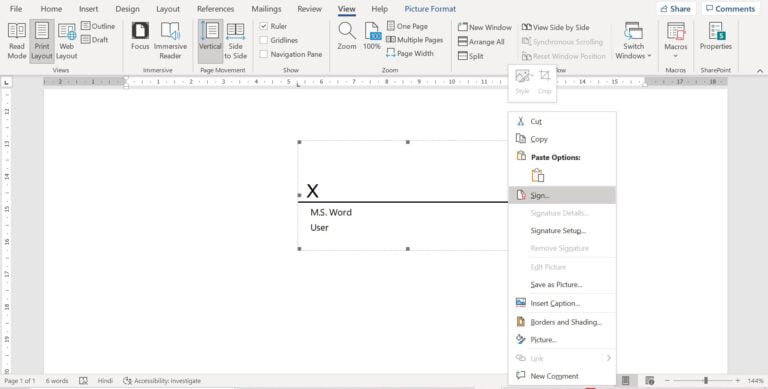 digital signature in word