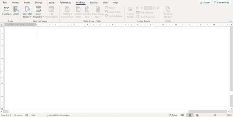 MS Word Mailing Menu