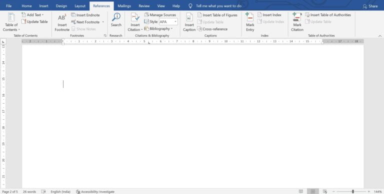 MS Word Reference Menu