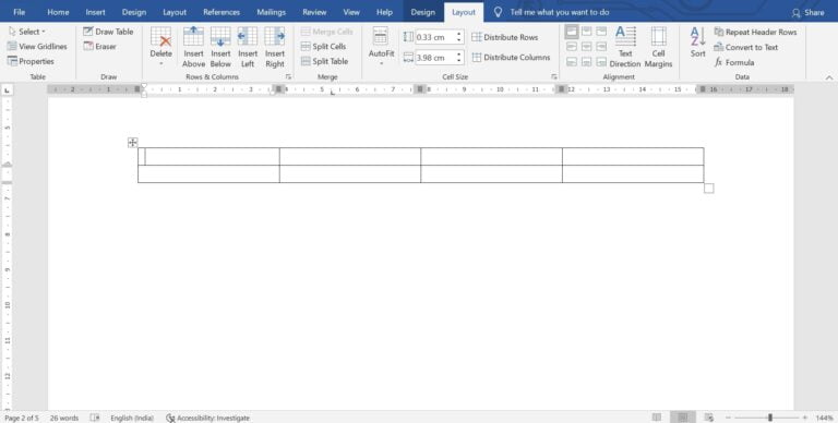 MS Word Insert Table