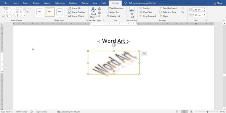 Insert WordArt in MS Word