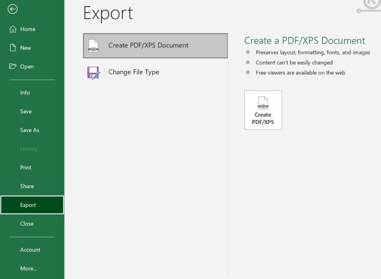 ms excel export menu