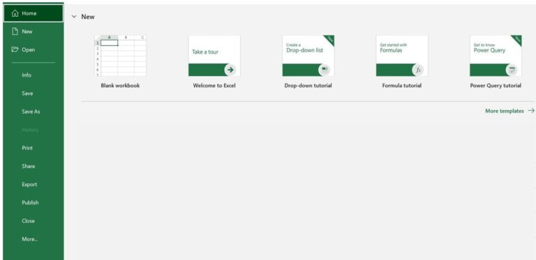 MS Excel File Menu