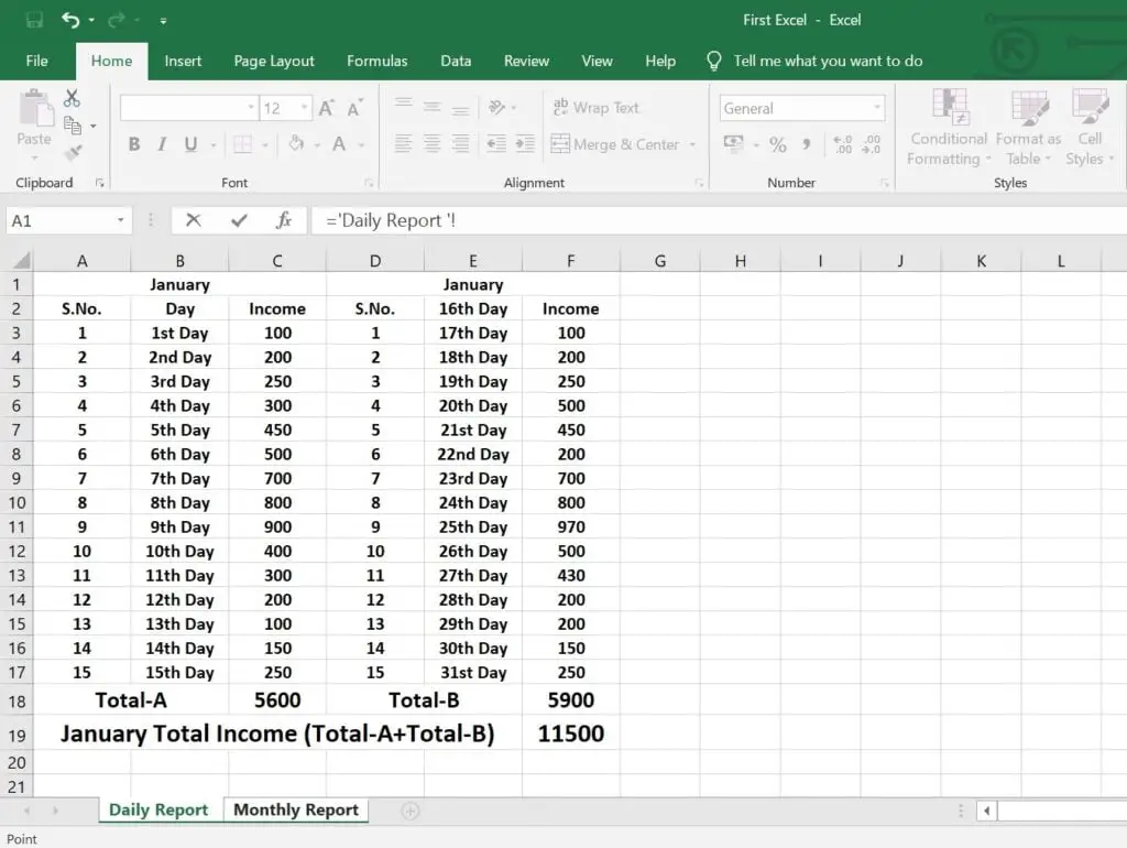 Work on Excel Sheet