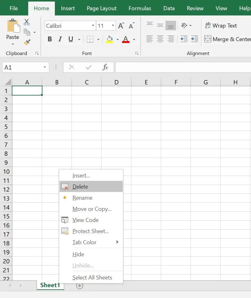 how to delete sheet in excel