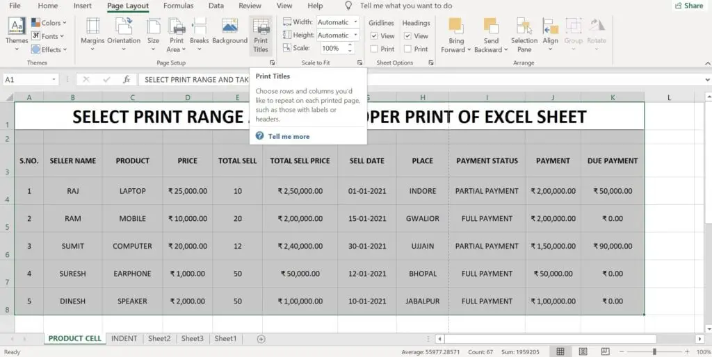 Print Excel Sheet