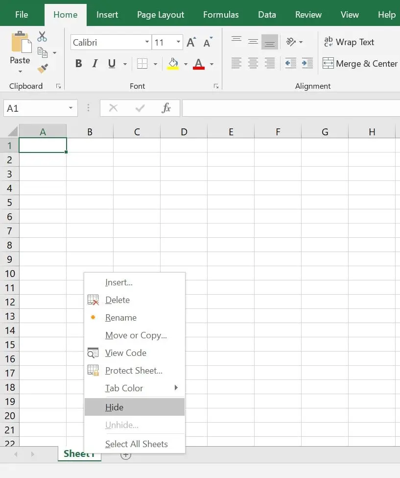 how to hide excel sheet