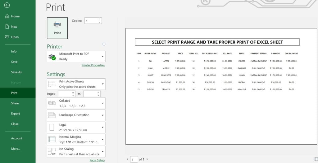 Print Excel Sheet