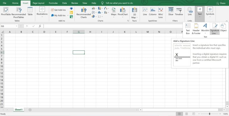 digital signature in excel