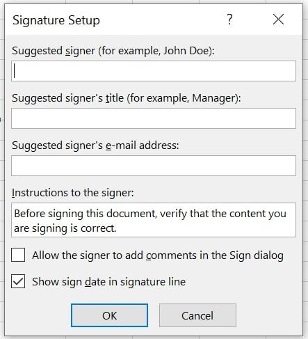how to insert signature in excel