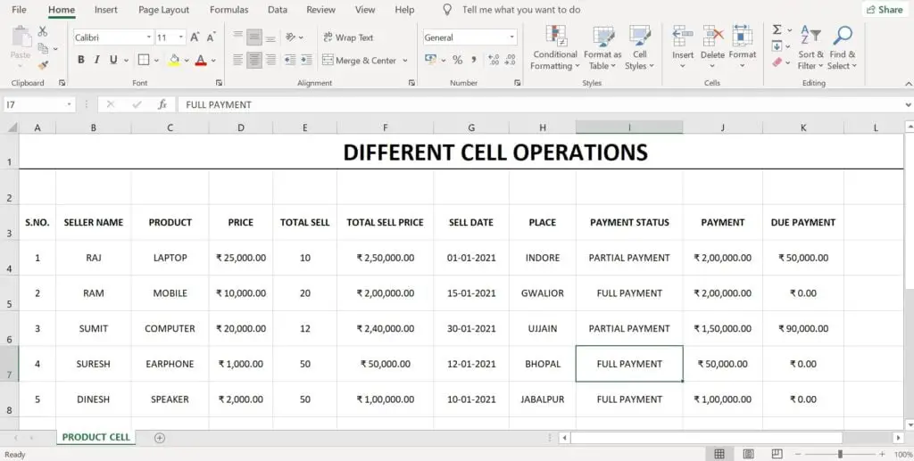 Delete Cell in Excel Sheet