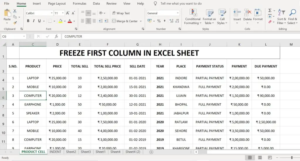 freeze cells in excel