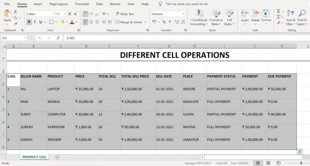 Align Cell in Excel Sheet