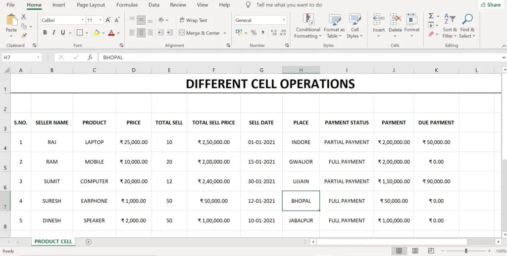 Insert Cell in Excel Sheet