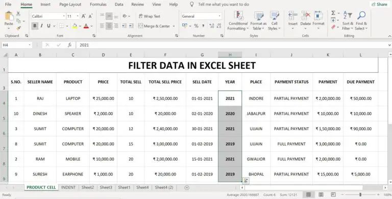 filter data in excel