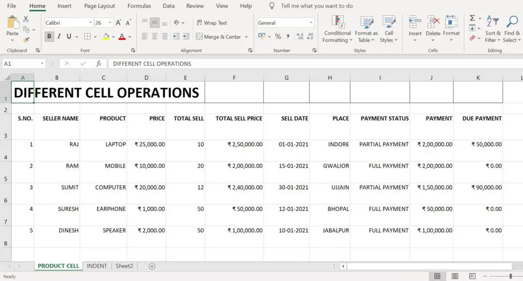 Merge Cell in Excel Sheet