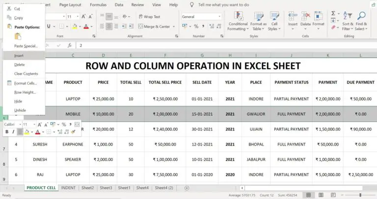 Rows and Columns in Excel