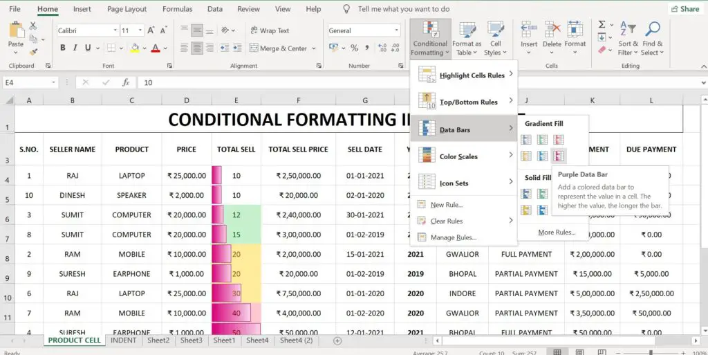 data bar in excel