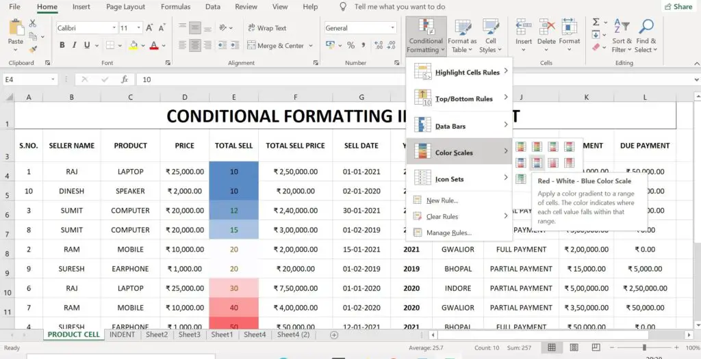 color scale in excel