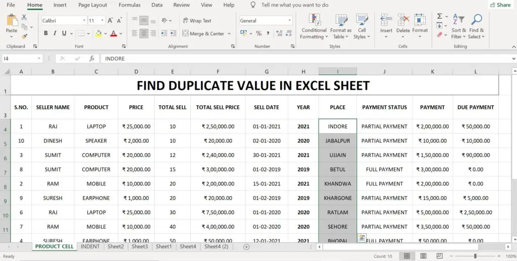 find duplicate value in excel