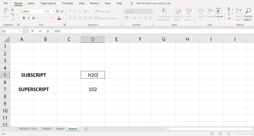 subscript in Cell in Excel Sheet