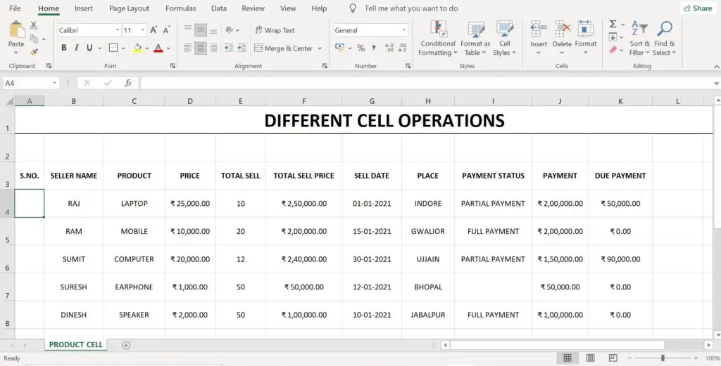 Copy Cell Value in Excel
