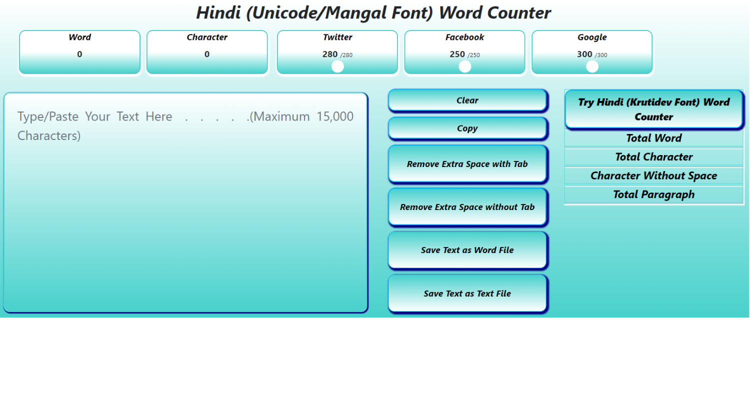 mangal font Hindi Words Counter